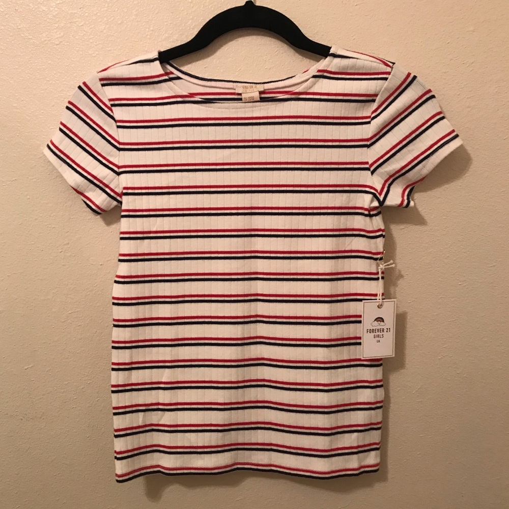 {NEW} Navy Blue and Red Striped Ribbed Shirt